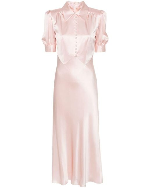 Alessandra Rich Satijnen Midi-jurk in het Pink