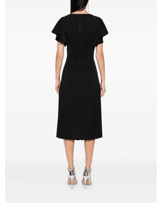 Nissa Black Pleated Ruffle Midi Dress