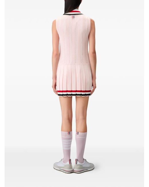 Thom Browne Pink Cricket Rwb Stripe Ladder Cable Mini Dress