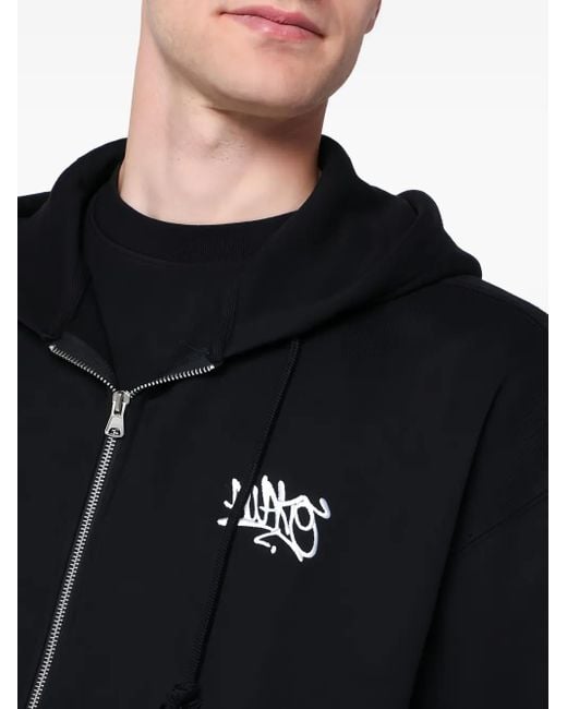 AWAKE NY Black Logo-Print Zip-Up Hoodie for men