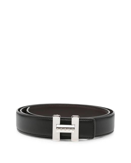 Hogan Black H-Logo Buckle Leather Belt