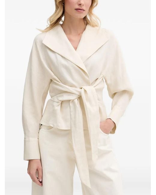 Pedro Del Hierro Madrid Natural Tie-Waist Shawl-Collar Top