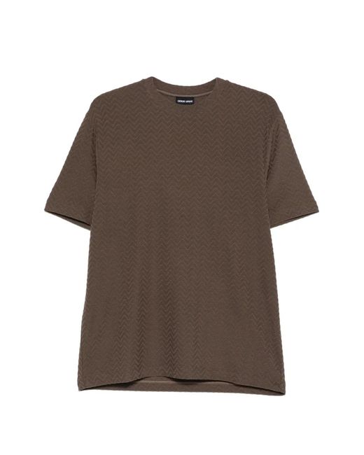 Giorgio Armani Brown Chevron-Knit T-Shirt for men