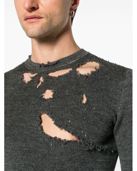 Balenciaga Gray Distressed-finish Wool Jumper for men