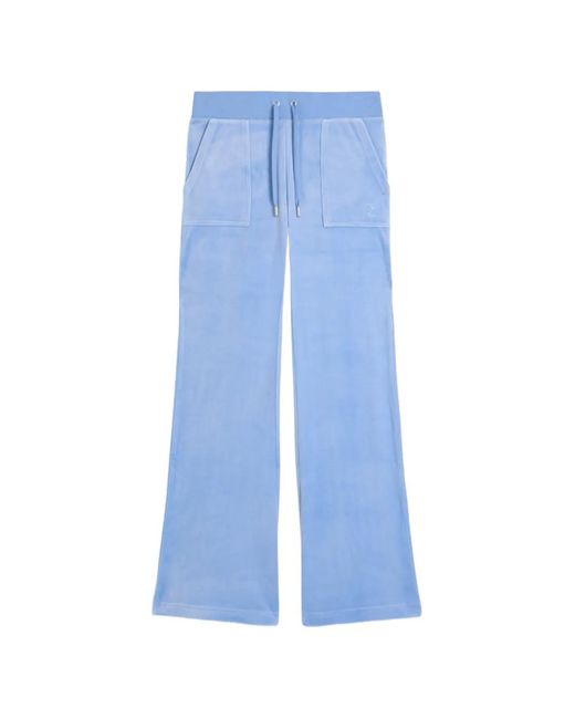 Juicy Couture Blue Velour-Texture Flared Track Pants