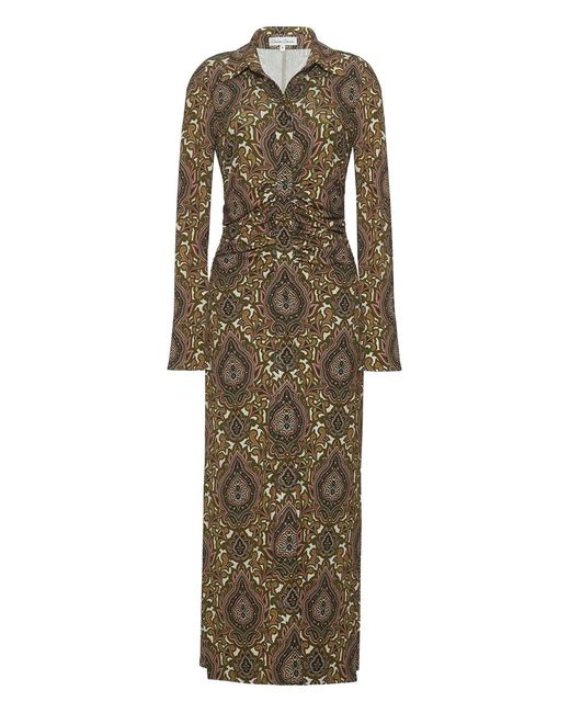 Cara Cara Natural Paisley-Print Gathered Midi Day Dress