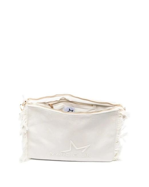Marc Ellis White Buby Calypso Fringed Logo-Embroidered Clutch Bag