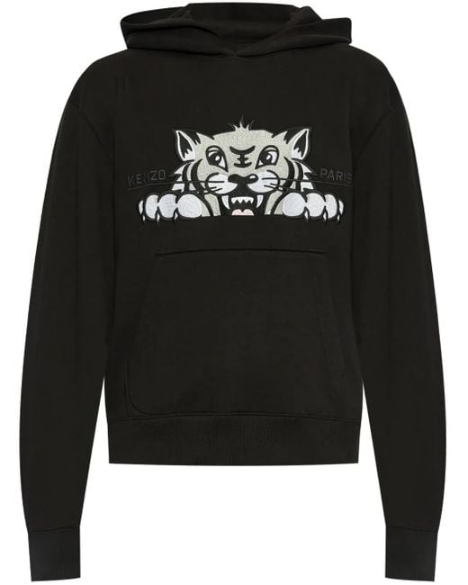 Felpa Happy Tiger Con Cappuccio di KENZO in Black da Uomo