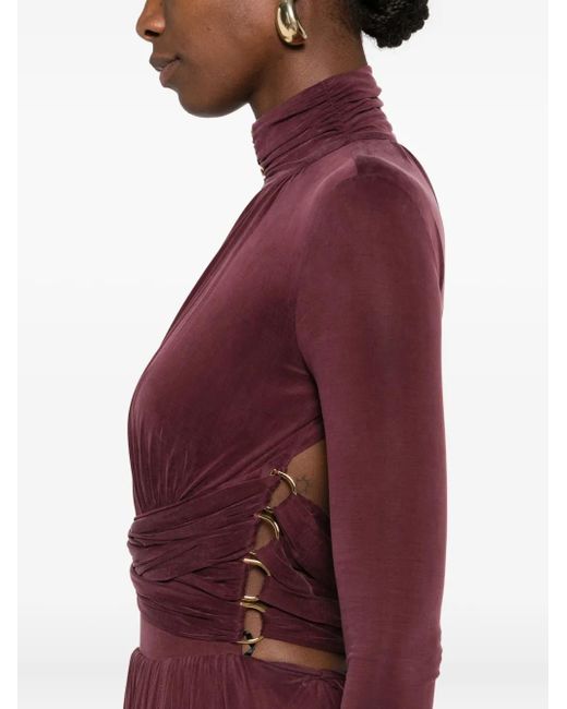 Elisabetta Franchi Purple Key-Hole Mock-Neck Maxi Dress