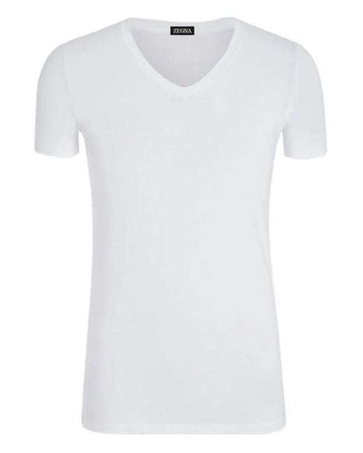 Camiseta con cuello en V Zegna de hombre de color White