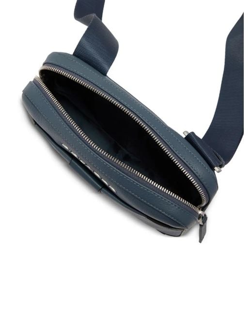 Piquadro Blue Logo-Plaque Leather Messenger Bag for men