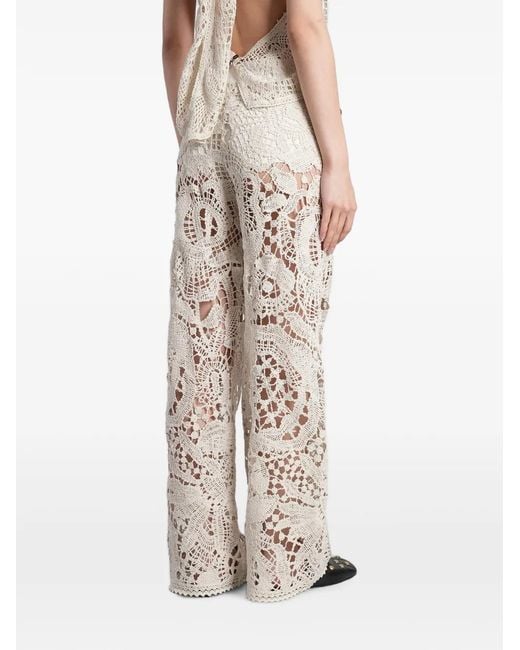 Siedres Natural Crochet-Knit Drawstring Trousers