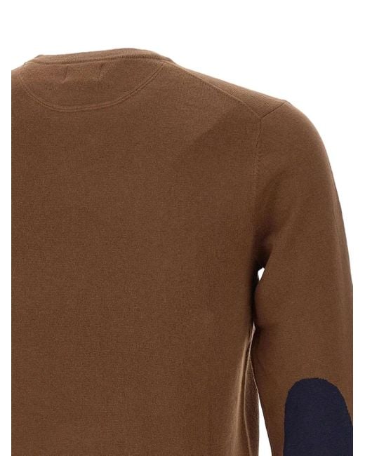 Sun 68 Brown Elbow-Patch Crew-Neck Sweater for men