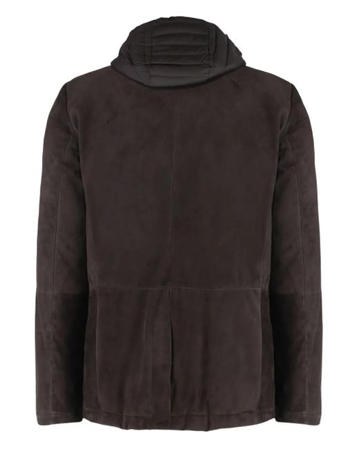Moorer Black Removable-Hood Leather Jacket for men