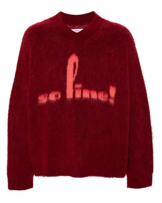 Martine Rose Red Brushed V-Neck Sweater