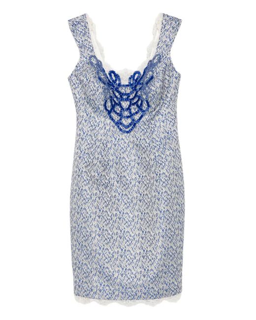 Gemy Maalouf Blue Lace-Embellished Mini Dress