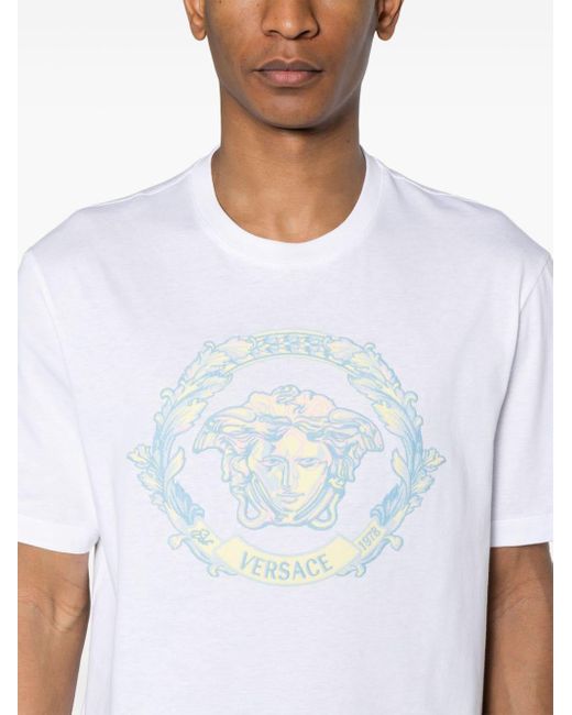 Versace White Barocco Wave Crest Cotton T-shirt for men