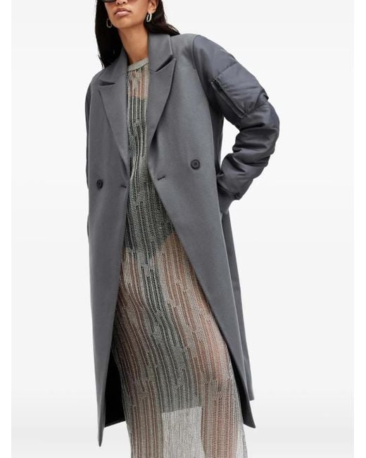 AllSaints Gray Paulah Bomber-Sleeve Double-Breasted Coat