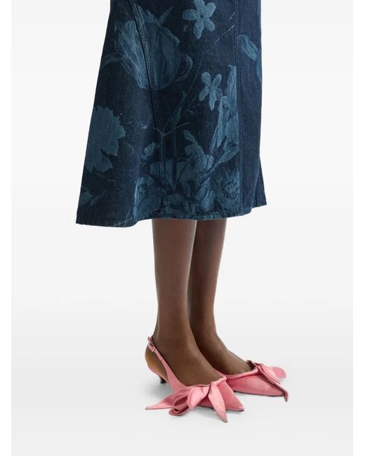 Erdem Blue Floral-Print Midi Skirt