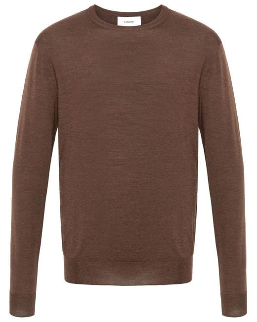 Lardini Brown Crew Neck Wool-Blend Jumper for men