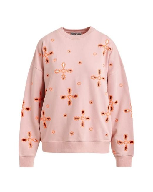 Essentiel Antwerp Pink Floral-Pattern Embroidered Sweatshirt