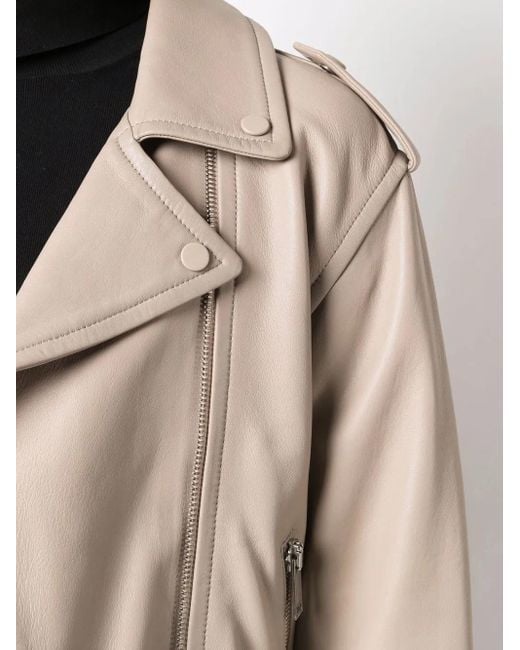 Yves Salomon Natural Zip-Up Leather Biker Jacket