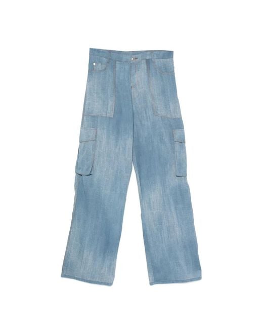 Ermanno Scervino Blue Trompe L'Oeil-Print Cargo Pants