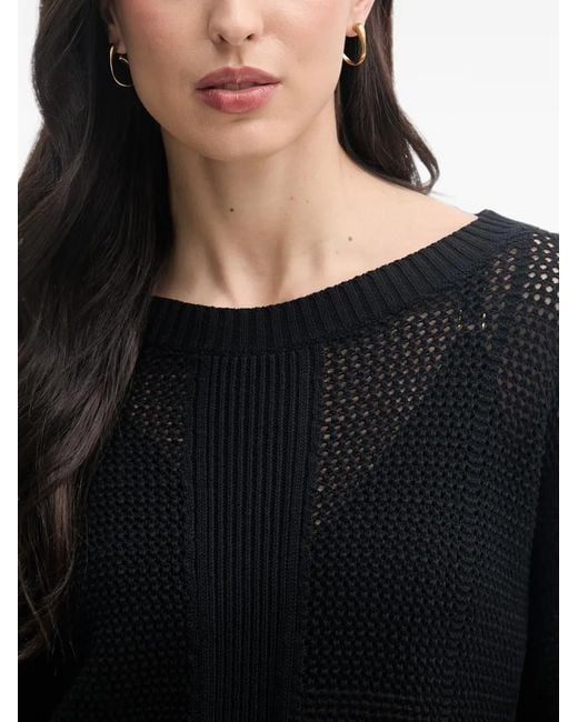 Sisley Black Open-Knit Ribbed-Trim Sweater