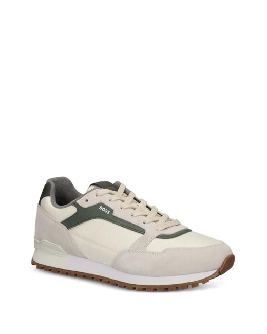 Boss White Suede Panel Sneakers for men