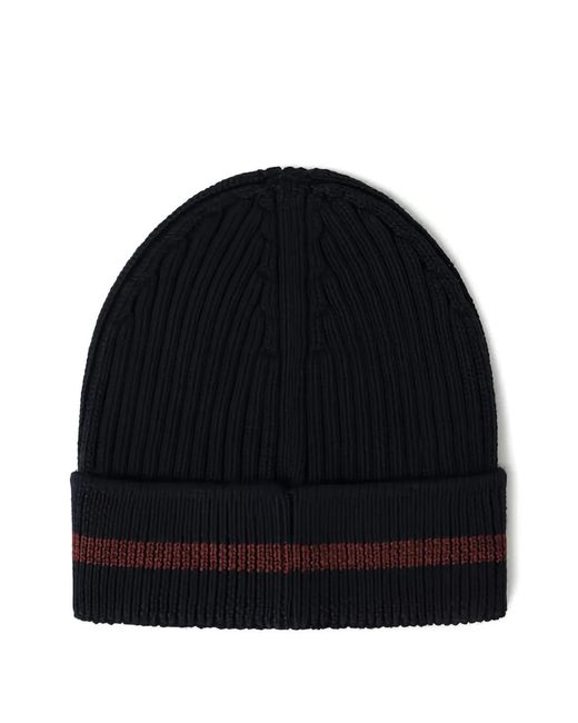 Hackett Black Ribbed Stripe Beanie for men