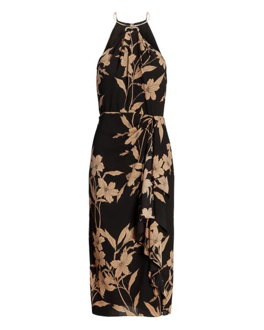 Ralph Lauren Black Floral Metal-Necklace Midi Dress