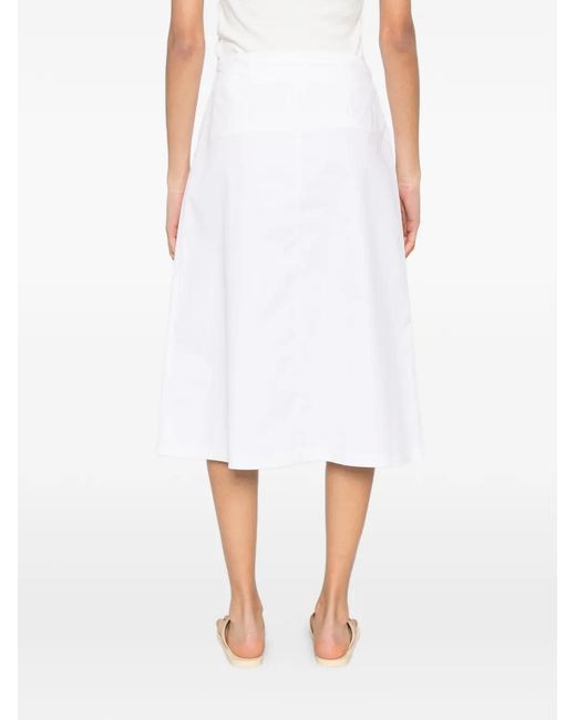 Alpha Studio White Side-Zip Midi A-Line Skirt