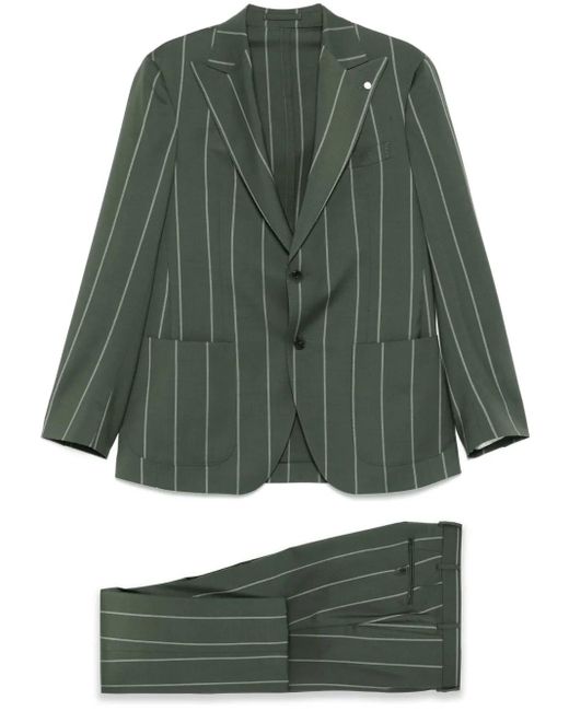 Luigi Bianchi Green Pinstriped Suit for men