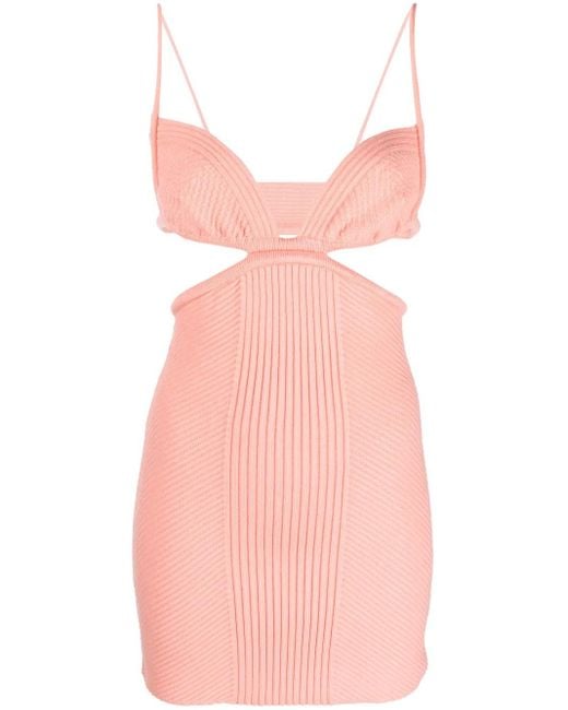 Off-White c/o Virgil Abloh Pink Robe Courte En Maille À Design Nervuré