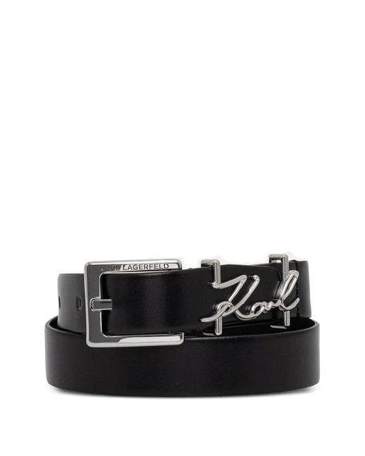 Karl Lagerfeld Black Signature Logo-Plaque Belt