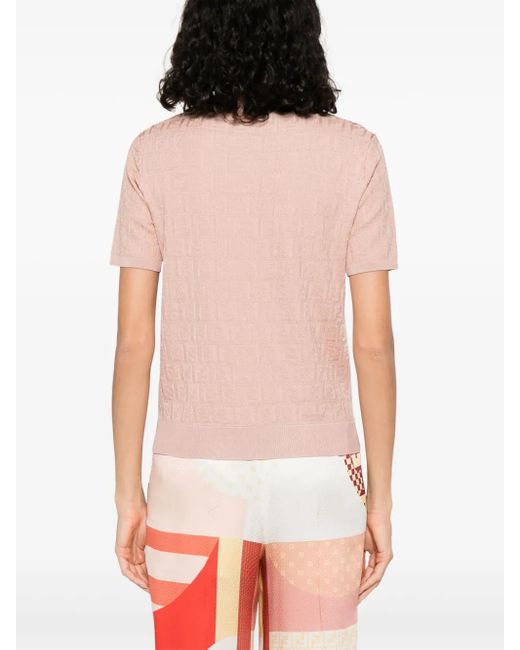 Fendi T-Shirt Met Ff-Jacquard in het Pink