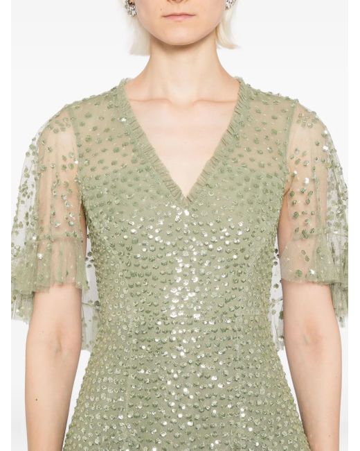 Needle & Thread Green Dappled-Sequin Dress
