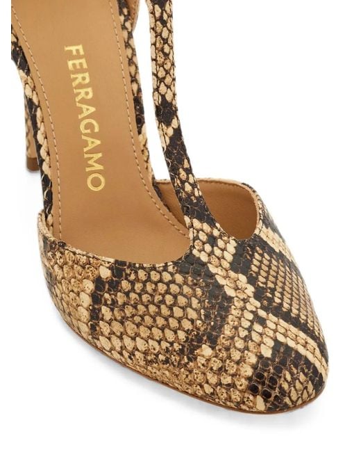 Ferragamo White Snake-Effect T-Bar Pumps