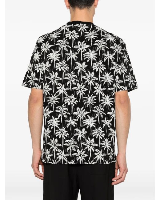 Karl Lagerfeld Black Palm-Print T-Shirt for men