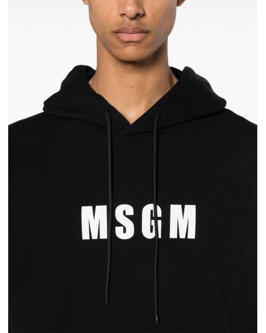 MSGM Black Logo-print Cotton Hoodie for men