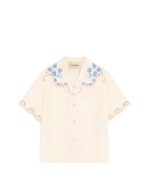 Valentino Garavani White Linen Bowling Shirt for men