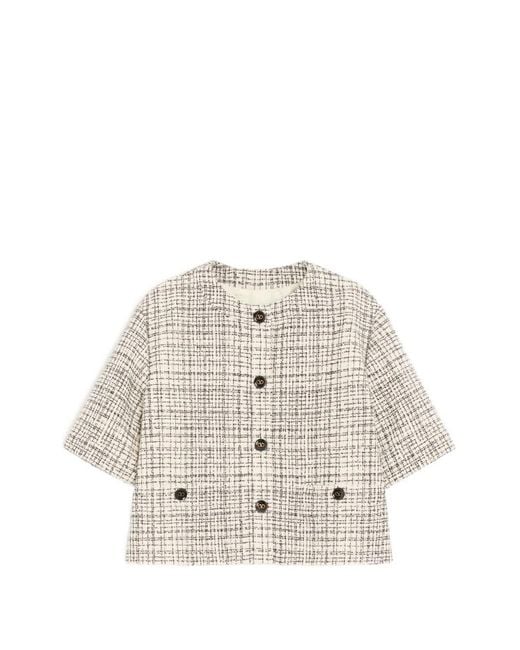 Valentino Garavani White Veste En Tweed À Manches Courtes