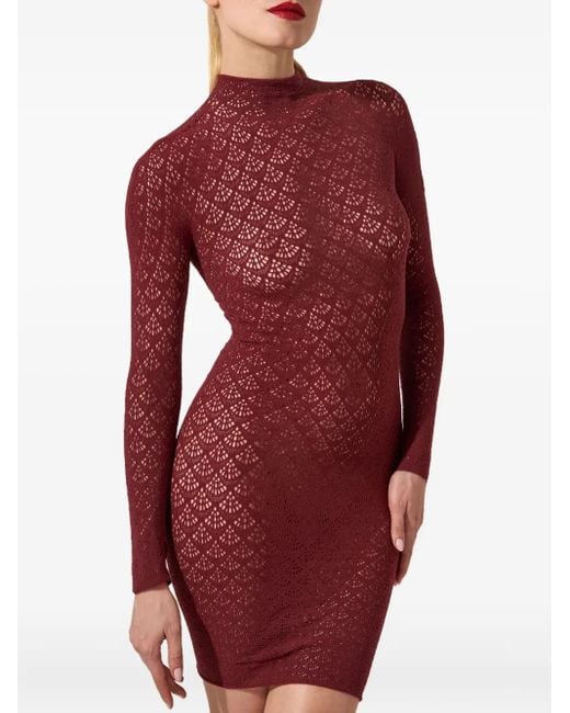 Wolford Red Mermaid-Net Mock-Neck Mini Dress