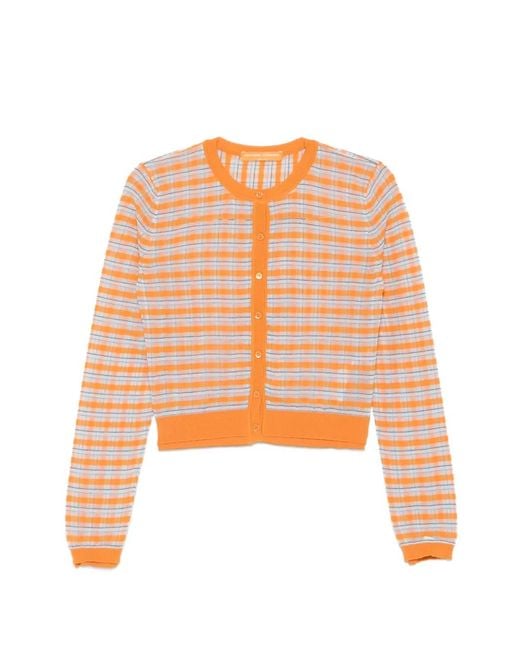 Ermanno Scervino Orange Check-Pattern Cropped Cardigan