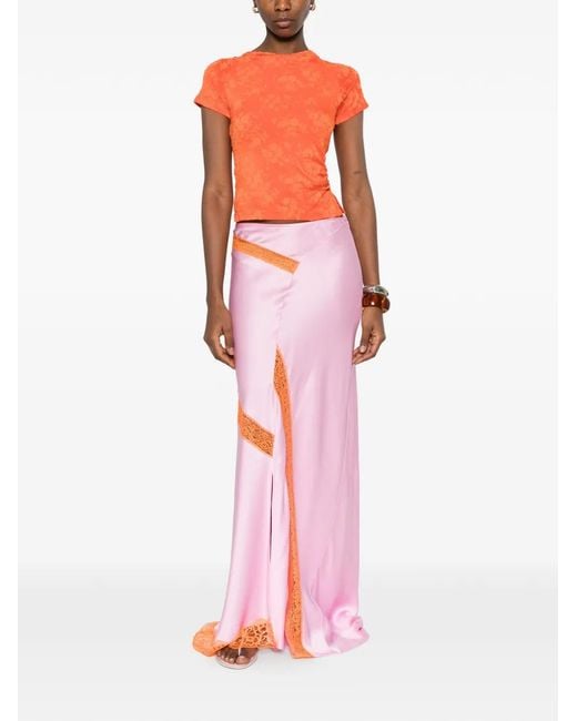 MSGM Pink Lace Slit Skirt