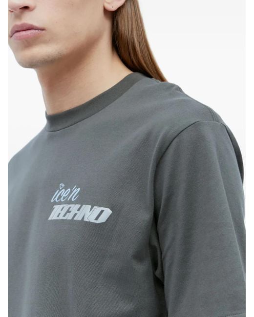 Ice & Techno Gray Logo-Print Crew-Neck T-Shirt for men