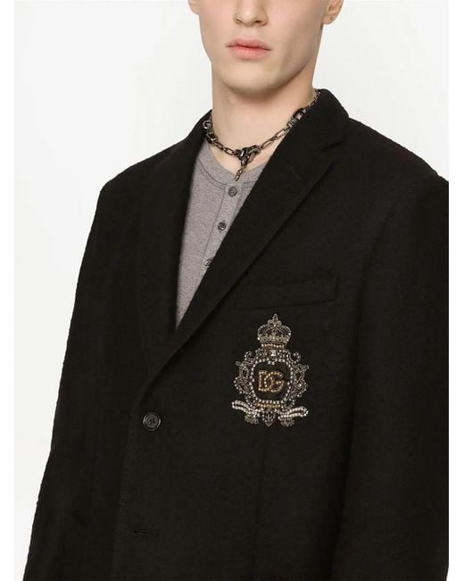 Dolce & Gabbana Black Heraldic-Patch Single-Breasted Blazer for men