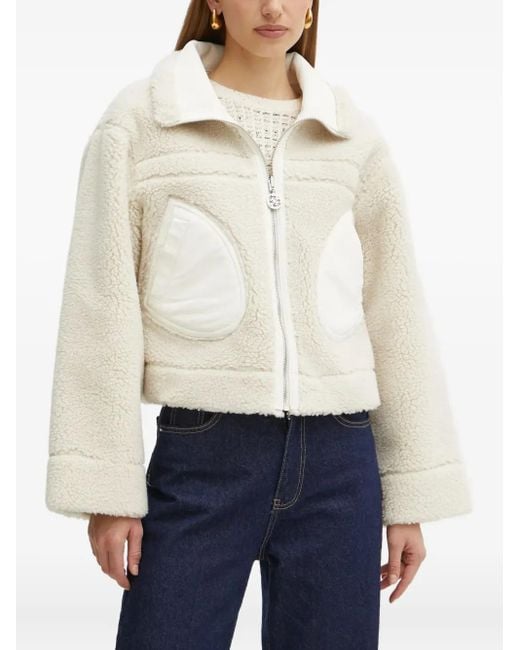 Guess White Borg Jacke Aus Faux Fur Mit Fleece