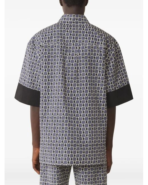 Lanvin Gray Geometric Print Short-Sleeved Shirt With Cuff Detail for men
