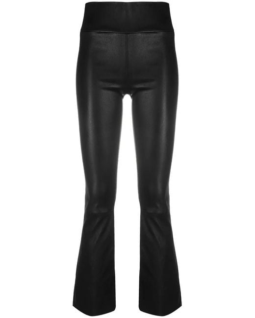 SPRWMN Black Fitted Cropped Leather Trousers